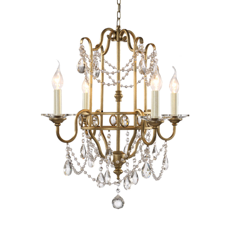 Farmhouse Candelabra Pendant Light Kit 4 Heads Crystal Swag Ceiling Chandelier in Gold Clearhalo 'Ceiling Lights' 'Chandeliers' Lighting' options 963175
