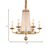 6-Light Ring Hanging Chandelier Country Style Gold Finish Crystal Strand Candle Ceiling Lamp Fixture Clearhalo 'Ceiling Lights' 'Chandeliers' Lighting' options 963213