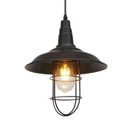 Barn Metal Suspended Light with Wire Guard Farmhouse Style 1 Head Restaurant Pendant Light in Black Black Clearhalo 'Art Deco Pendants' 'Black' 'Cast Iron' 'Ceiling Lights' 'Ceramic' 'Crystal' 'Industrial Pendants' 'Industrial' 'Metal' 'Middle Century Pendants' 'Pendant Lights' 'Pendants' 'Rustic Pendants' 'Tiffany' Lighting' 96323