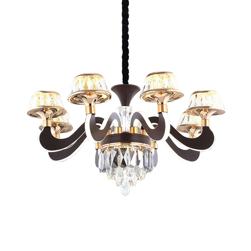 Black 6 Lights Ceiling Chandelier Modernist Metal Gooseneck Arm LED Crystal Hanging Pendant Clearhalo 'Ceiling Lights' 'Chandeliers' 'Modern Chandeliers' 'Modern' Lighting' 963296
