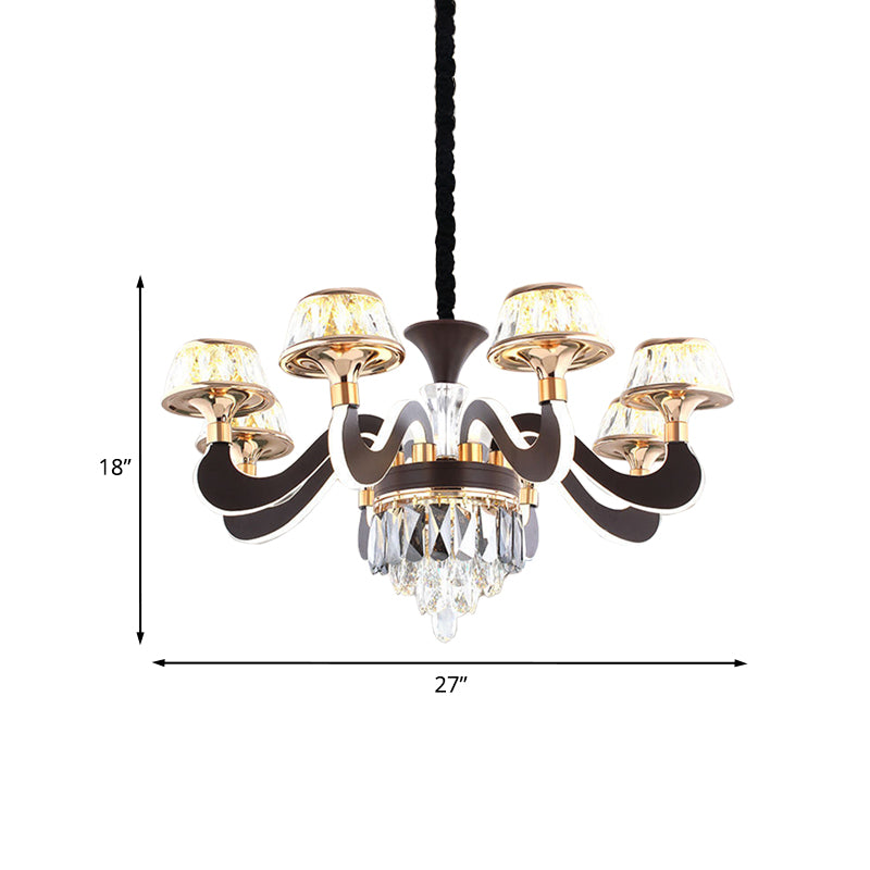 Black 6 Lights Ceiling Chandelier Modernist Metal Gooseneck Arm LED Crystal Hanging Pendant Clearhalo 'Ceiling Lights' 'Chandeliers' 'Modern Chandeliers' 'Modern' Lighting' 963297