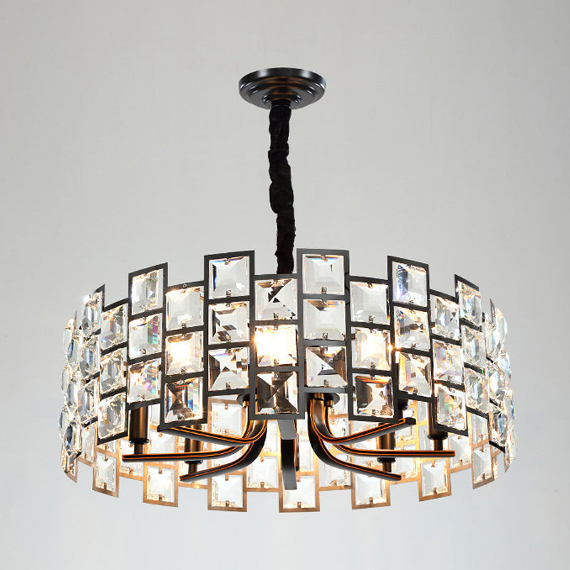 Modernism Round Pendant Lighting 8 Lights Crystal Block Embedded Chandelier Lamp in Black Clearhalo 'Ceiling Lights' 'Chandeliers' 'Modern Chandeliers' 'Modern' Lighting' 963325