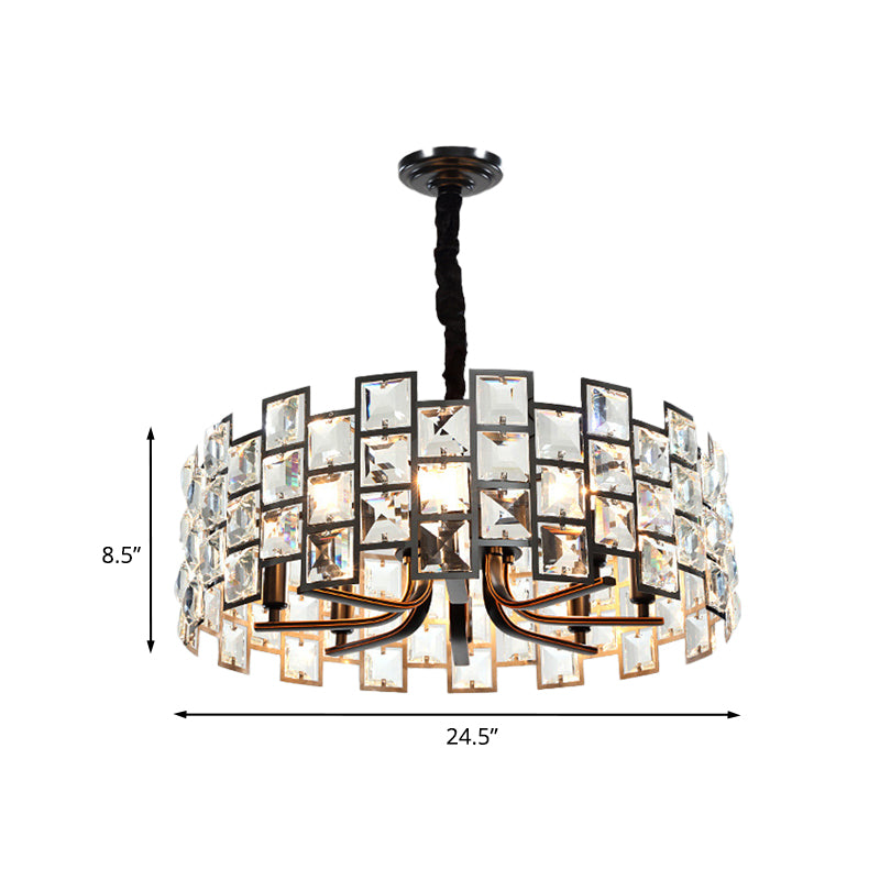 Modernism Round Pendant Lighting 8 Lights Crystal Block Embedded Chandelier Lamp in Black Clearhalo 'Ceiling Lights' 'Chandeliers' 'Modern Chandeliers' 'Modern' Lighting' 963326