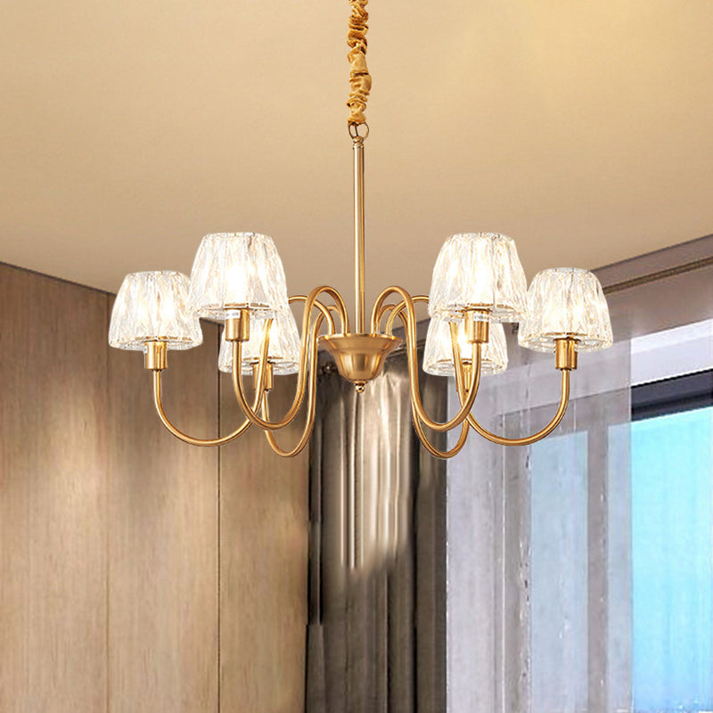 3/6 Bulbs Conical Chandelier Lighting Contemporary Gold Finish Faceted Crystal Pendulum Lamp with Gooseneck Arm Clearhalo 'Ceiling Lights' 'Chandeliers' 'Modern Chandeliers' 'Modern' Lighting' 963377