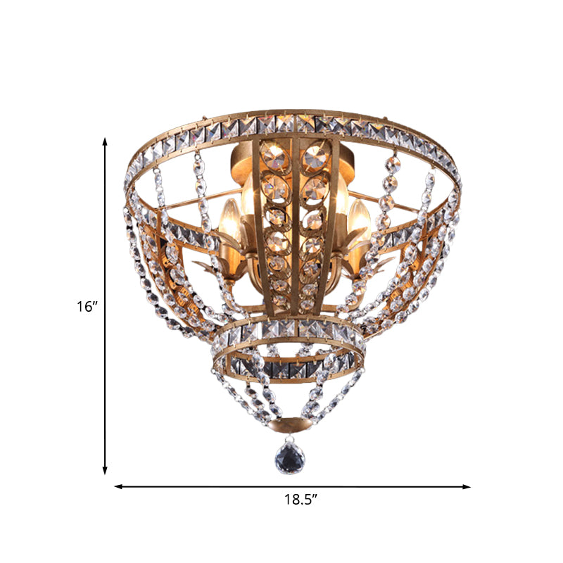 Farmhouse Bowl Frame Flushmount Light 5 Heads Crystal Swag Ceiling Mounted Fixture in Gold Clearhalo 'Ceiling Lights' 'Close To Ceiling Lights' 'Close to ceiling' 'Flush mount' Lighting' 963476