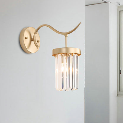 Crystal Rectangle Tube Wall Mount Light Minimalist 1 Head Gold Finish Wall Lamp Fixture Gold Clearhalo 'Cast Iron' 'Glass' 'Industrial' 'Modern wall lights' 'Modern' 'Tiffany' 'Traditional wall lights' 'Wall Lamps & Sconces' 'Wall Lights' Lighting' 963523