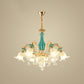 6-Head Drooping Flower Chandelier Retro Gold-Teal Frosted Glass Suspension Lamp with Crystal Accent Clearhalo 'Ceiling Lights' 'Chandeliers' Lighting' options 963699