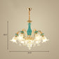 6-Head Drooping Flower Chandelier Retro Gold-Teal Frosted Glass Suspension Lamp with Crystal Accent Clearhalo 'Ceiling Lights' 'Chandeliers' Lighting' options 963700