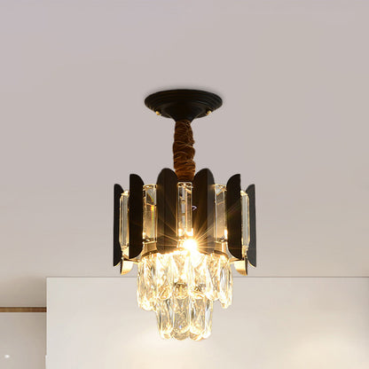 3 Lights Clear/Smoke Crystal Semi Flush Antique Gold/Black/Rose Gold 3 Tiers Hallway Ceiling Flushmount Lamp Black Clearhalo 'Ceiling Lights' 'Close To Ceiling Lights' 'Close to ceiling' 'Semi-flushmount' Lighting' 963748