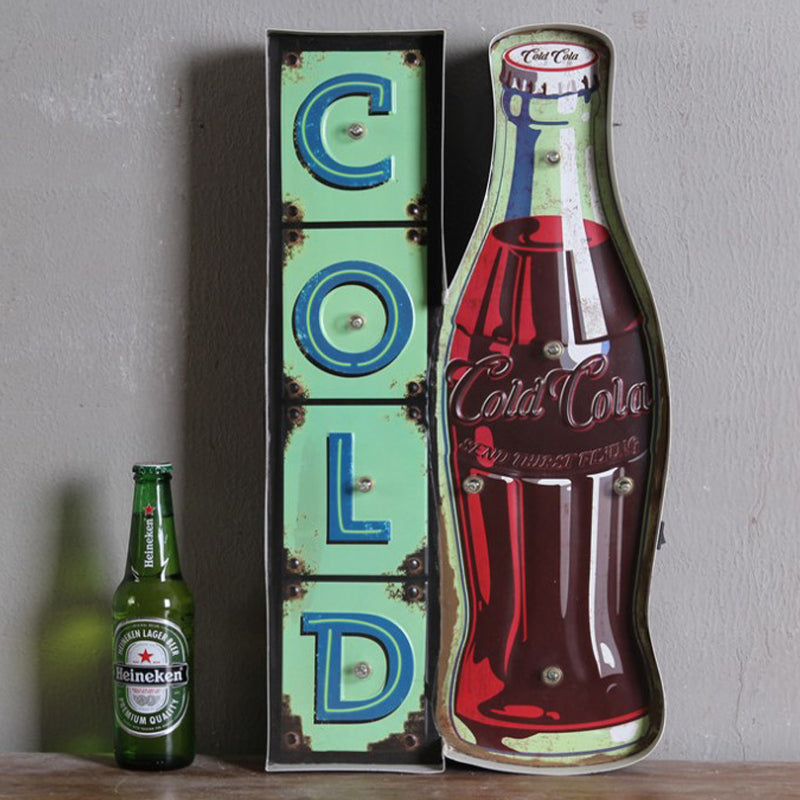Soda Bottle Signboard Wall Lighting Ideas Vintage Iron Red LED Night Lamp for Shop Red B Clearhalo 'Night Lights' 'Wall Lights' Lighting' 964172