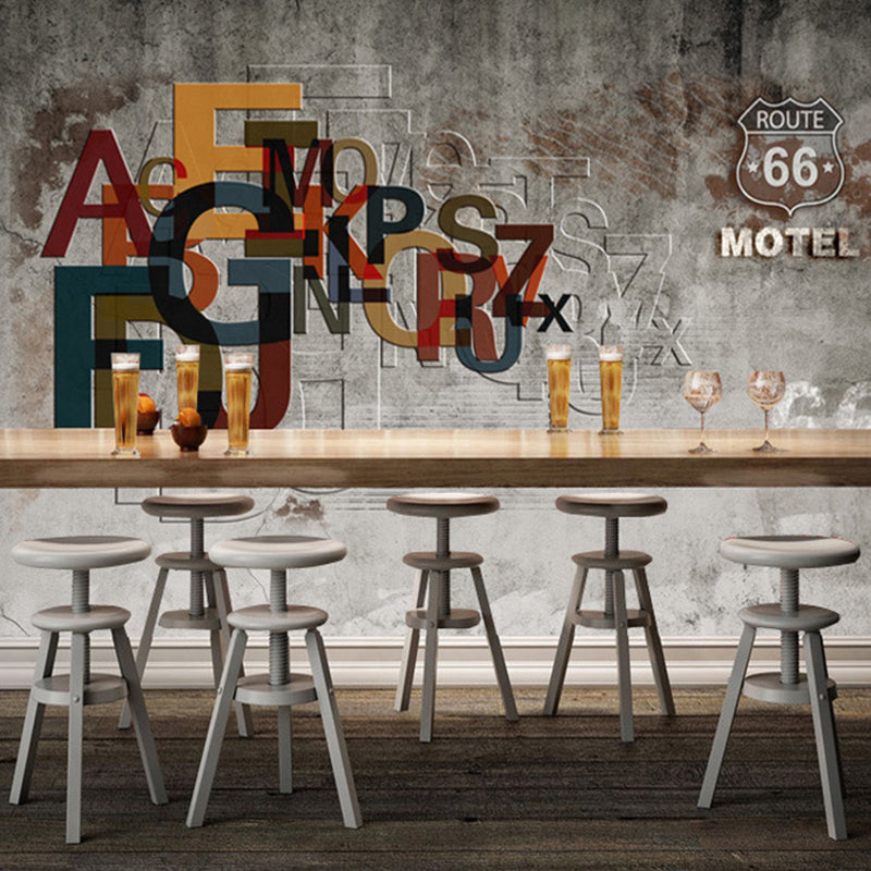Retro Letter and Cement Mural Wallpaper in Grey Coffee Shop Wall Covering, Made to Measure Clearhalo 'Wall Decor' 'Wall Mural' 965048