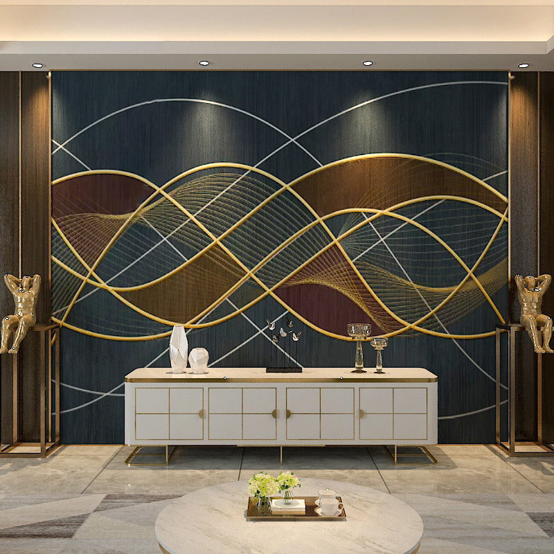 Modern Swirling Line Mural Wallpaper Dark Blue Coffee Shop Wall Covering, Full Size Dark Blue Clearhalo 'Wall Decor' 'Wall Mural' 965076