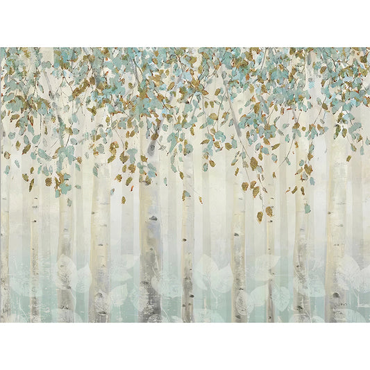 Stain-Resistant Forest Mural Wallpaper Full Size Minimalist Wall Art in Blue and Brown for Living Room
