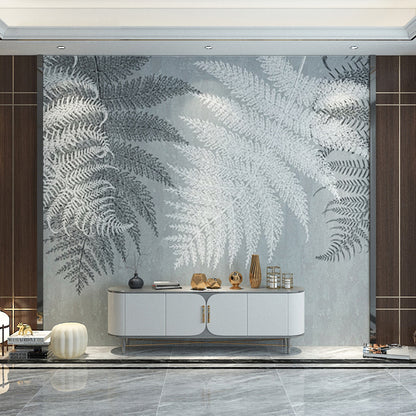 Retro Grey Fern Mural Wallpaper for Commercial Use, Non-Woven Material Grey Clearhalo 'Wall Decor' 'Wall Mural' 965231