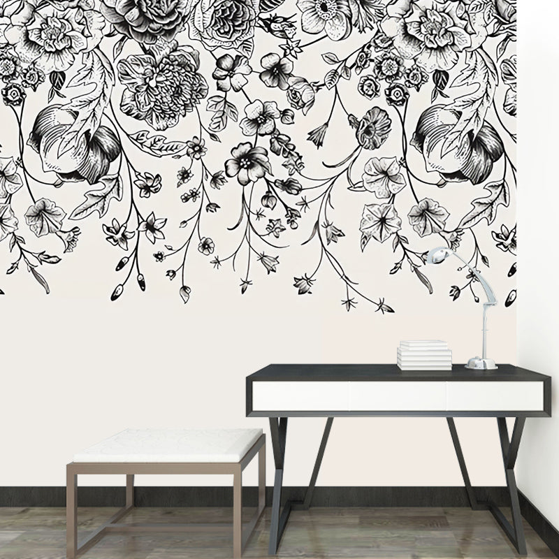 Entwined Vine Mural Wallpaper in Black, Minimalist Wall Covering for Decor Clearhalo 'Wall Decor' 'Wall Mural' 965327