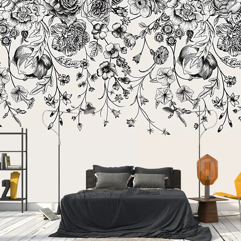 Entwined Vine Mural Wallpaper in Black, Minimalist Wall Covering for Decor Clearhalo 'Wall Decor' 'Wall Mural' 965328