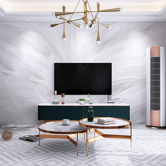 Plain White Minimalist Wall Covering Large Feather Wall Mural for Living Room Clearhalo 'Wall Decor' 'Wall Mural' 965432