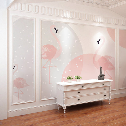 Pastel Pink Flamingo Wall Covering Waterproof Mural Wallpaper for Living Room, Made to Measure