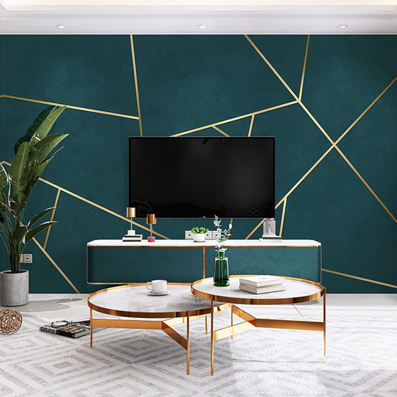 Simple Line and Geometries Mural Wallpaper for Home Decoration, Extra Large Wall Art in Dark Green and Gold Green Clearhalo 'Wall Decor' 'Wall Mural' 965481