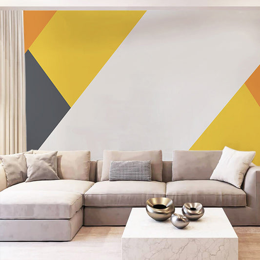 Yellow and White Minimalist Mural Whole Geometries Wall Covering for Gallery Clearhalo 'Wall Decor' 'Wall Mural' 965512