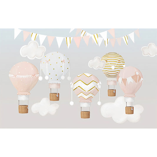 Pastel Pink Mural Minimalist Extra Large Balloon and Flag Wall Art for Girl's Bedroom Clearhalo 'Wall Decor' 'Wall Mural' 965544