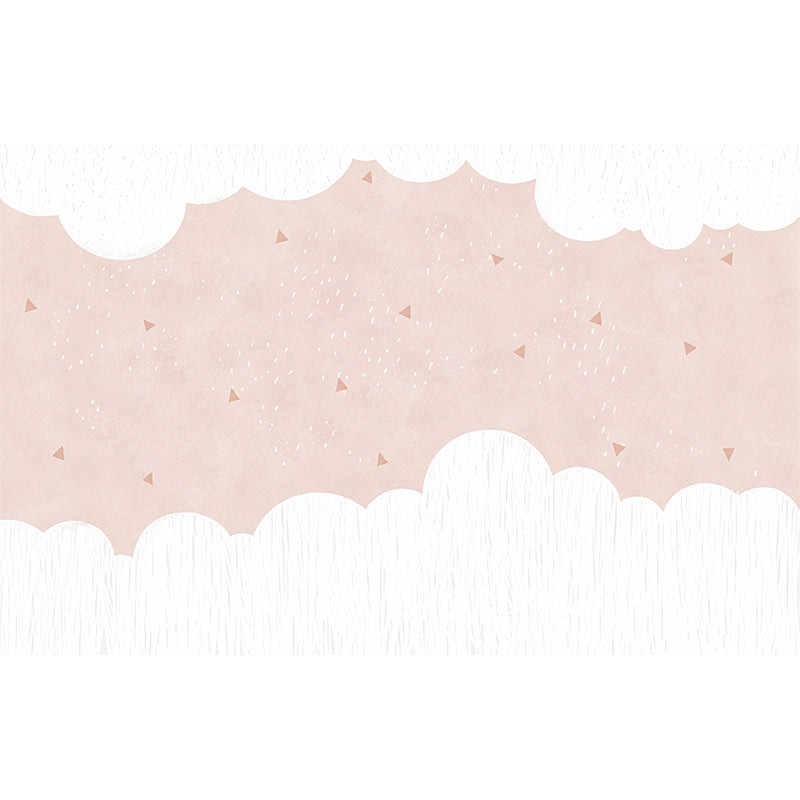 Non-Woven Fabric Mural Pink Minimalist Cloud Wall Covering for Girls, Custom-Made Clearhalo 'Wall Decor' 'Wall Mural' 965559
