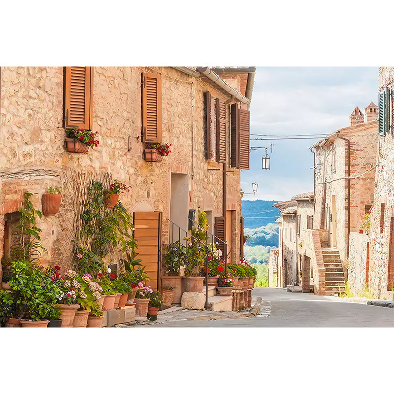 Multicolored Blossom and Street Mural Decorative Wall Covering for Restaurant Decor Clearhalo 'Wall Decor' 'Wall Mural' 965760