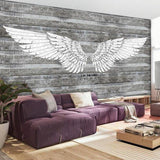 Retro Wing and Stripe Mural for Living Room, Custom-Printed Wall Decor in Grey Clearhalo 'Wall Decor' 'Wall Mural' 965789