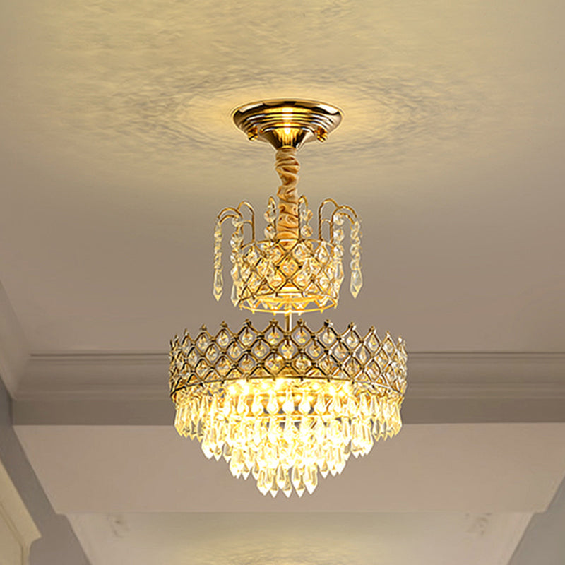 Gold LED Ceiling Pendant Lamp Vintage Crystal Layered Cone Shaped Chandelier for Corridor Gold Clearhalo 'Ceiling Lights' 'Chandeliers' Lighting' options 965827_9b762be9-a357-44b8-b0d5-b7225c9a800a