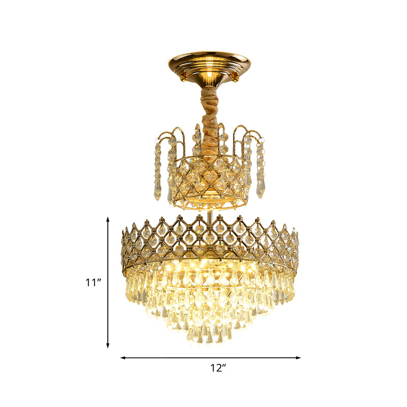 Gold LED Ceiling Pendant Lamp Vintage Crystal Layered Cone Shaped Chandelier for Corridor Clearhalo 'Ceiling Lights' 'Chandeliers' Lighting' options 965831