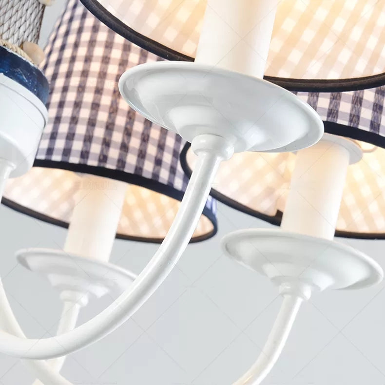 Kids Blue Pendant Light with Plaid Shade Lighthouse 6 Lights Metal Chandelier for Child Bedroom Clearhalo 'Ceiling Lights' 'Chandeliers' Lighting' options 96584