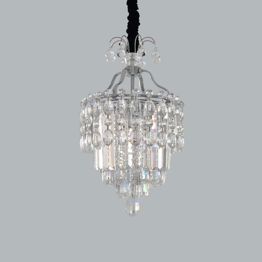 Faceted Cut Crystal Chrome Hanging Lamp Layered 3 Bulbs Modern Chandelier Pendant Light Clearhalo 'Ceiling Lights' 'Chandeliers' Lighting' options 965865