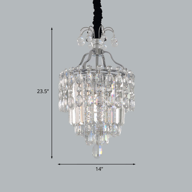 Faceted Cut Crystal Chrome Hanging Lamp Layered 3 Bulbs Modern Chandelier Pendant Light Clearhalo 'Ceiling Lights' 'Chandeliers' Lighting' options 965866