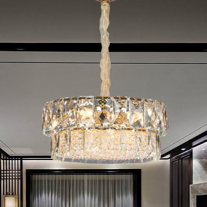 7 Lights Beveled Crystal Ceiling Pendant Contemporary Gold 2-Tier Round Restaurant Chandelier Clearhalo 'Ceiling Lights' 'Chandeliers' Lighting' options 965872