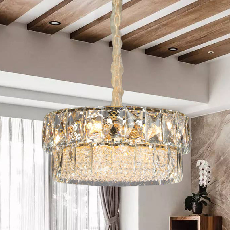 7 Lights Beveled Crystal Ceiling Pendant Contemporary Gold 2-Tier Round Restaurant Chandelier Clearhalo 'Ceiling Lights' 'Chandeliers' Lighting' options 965873