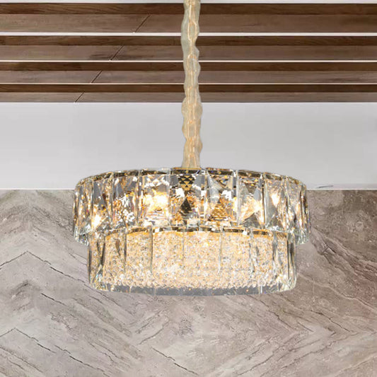 7 Lights Beveled Crystal Ceiling Pendant Contemporary Gold 2-Tier Round Restaurant Chandelier Clearhalo 'Ceiling Lights' 'Chandeliers' Lighting' options 965874