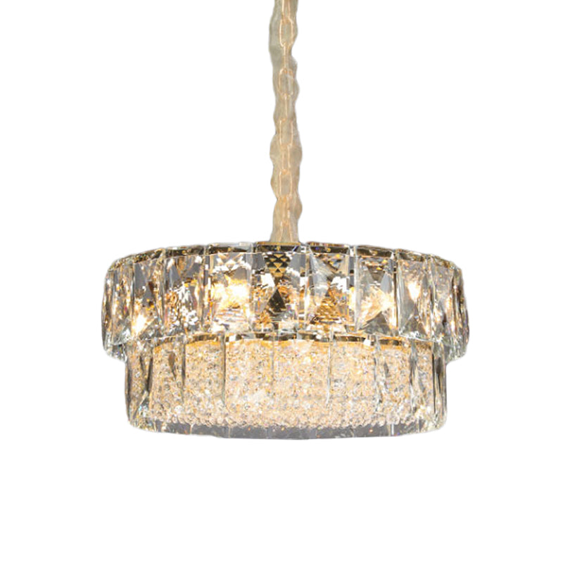 7 Lights Beveled Crystal Ceiling Pendant Contemporary Gold 2-Tier Round Restaurant Chandelier Clearhalo 'Ceiling Lights' 'Chandeliers' Lighting' options 965875