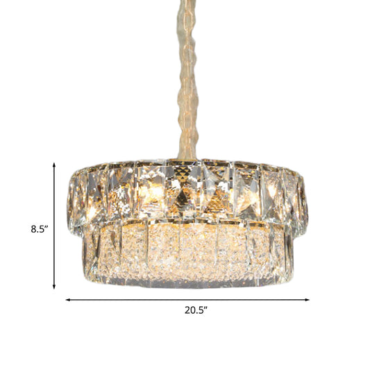 7 Lights Beveled Crystal Ceiling Pendant Contemporary Gold 2-Tier Round Restaurant Chandelier Clearhalo 'Ceiling Lights' 'Chandeliers' Lighting' options 965876