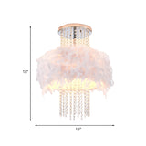 Feather Fluffy Drum Semi Flush Chandelier Modern Style 4 Bulbs Bedroom Ceiling Lamp with Crystal Chain in Chrome Clearhalo 'Ceiling Lights' 'Close To Ceiling Lights' 'Close to ceiling' 'Semi-flushmount' Lighting' 965931