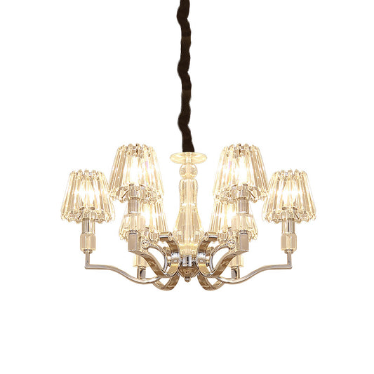 Chrome 6-Light Down Lighting Pendant Modern Crystal Tapered Shade Chandelier for Living Room Clearhalo 'Ceiling Lights' 'Chandeliers' Lighting' options 965935
