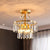 Postmodern 2-Layer Drum Flush Mount 3 Lights Crystal Prism Close to Ceiling Lighting in Brass Brass Clearhalo 'Ceiling Lights' 'Close To Ceiling Lights' 'Close to ceiling' 'Semi-flushmount' Lighting' 965942