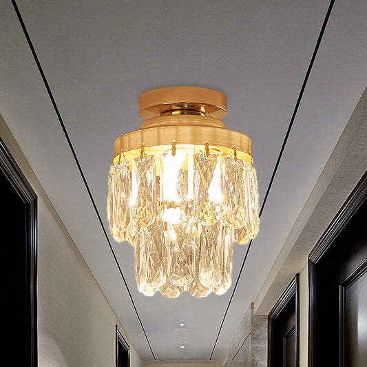 Pinecone/Cylinder Foyer Ceiling Lamp Simple Crystal 1 Bulb Gold Semi Flush Mount Light Fixture Gold A Clearhalo 'Ceiling Lights' 'Close To Ceiling Lights' 'Close to ceiling' 'Semi-flushmount' Lighting' 965947