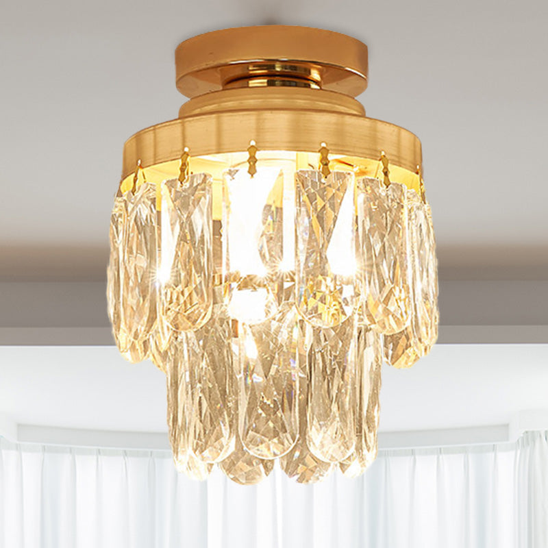 Pinecone/Cylinder Foyer Ceiling Lamp Simple Crystal 1 Bulb Gold Semi Flush Mount Light Fixture Clearhalo 'Ceiling Lights' 'Close To Ceiling Lights' 'Close to ceiling' 'Semi-flushmount' Lighting' 965948