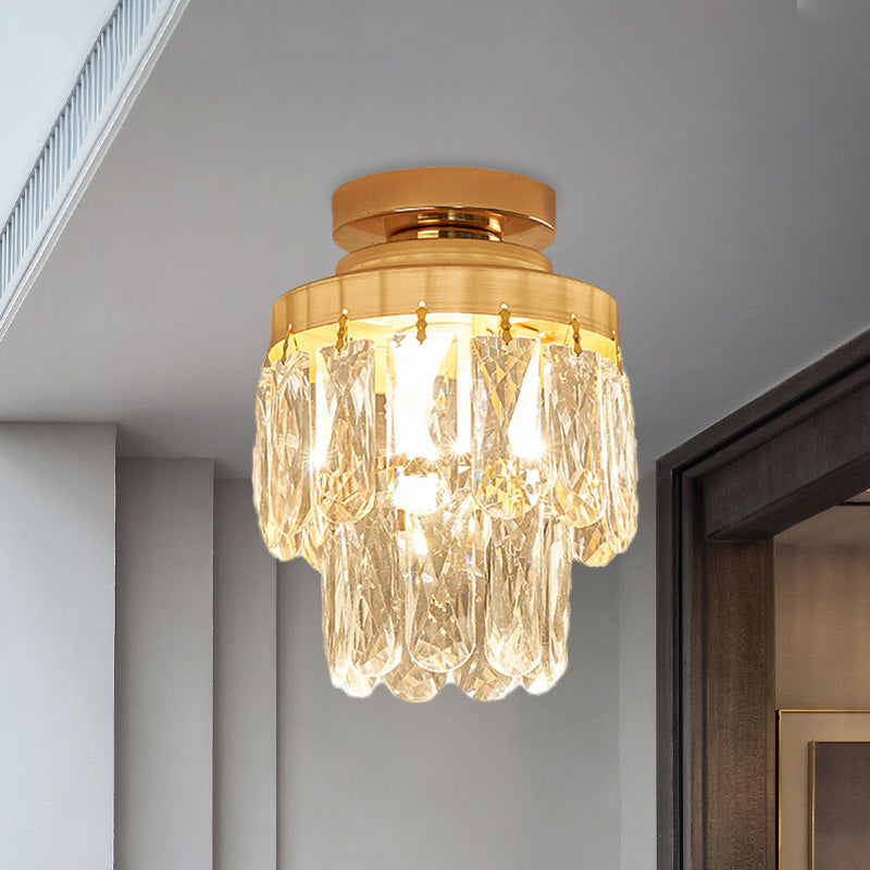 Pinecone/Cylinder Foyer Ceiling Lamp Simple Crystal 1 Bulb Gold Semi Flush Mount Light Fixture Clearhalo 'Ceiling Lights' 'Close To Ceiling Lights' 'Close to ceiling' 'Semi-flushmount' Lighting' 965949