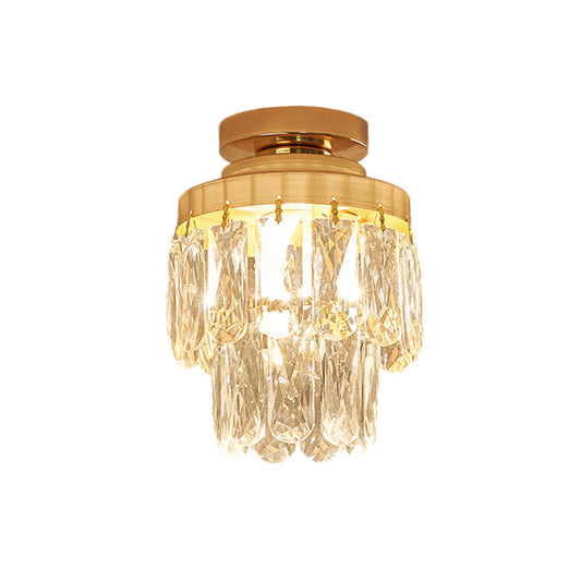 Pinecone/Cylinder Foyer Ceiling Lamp Simple Crystal 1 Bulb Gold Semi Flush Mount Light Fixture Clearhalo 'Ceiling Lights' 'Close To Ceiling Lights' 'Close to ceiling' 'Semi-flushmount' Lighting' 965950