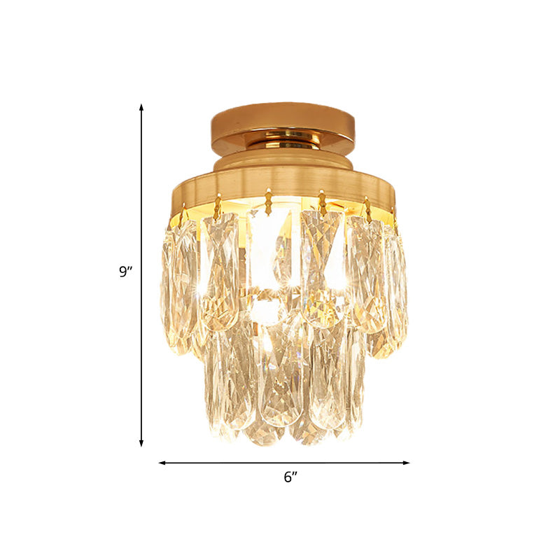 Pinecone/Cylinder Foyer Ceiling Lamp Simple Crystal 1 Bulb Gold Semi Flush Mount Light Fixture Clearhalo 'Ceiling Lights' 'Close To Ceiling Lights' 'Close to ceiling' 'Semi-flushmount' Lighting' 965951