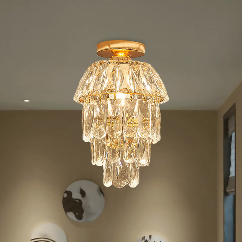 Pinecone/Cylinder Foyer Ceiling Lamp Simple Crystal 1 Bulb Gold Semi Flush Mount Light Fixture Gold B Clearhalo 'Ceiling Lights' 'Close To Ceiling Lights' 'Close to ceiling' 'Semi-flushmount' Lighting' 965952