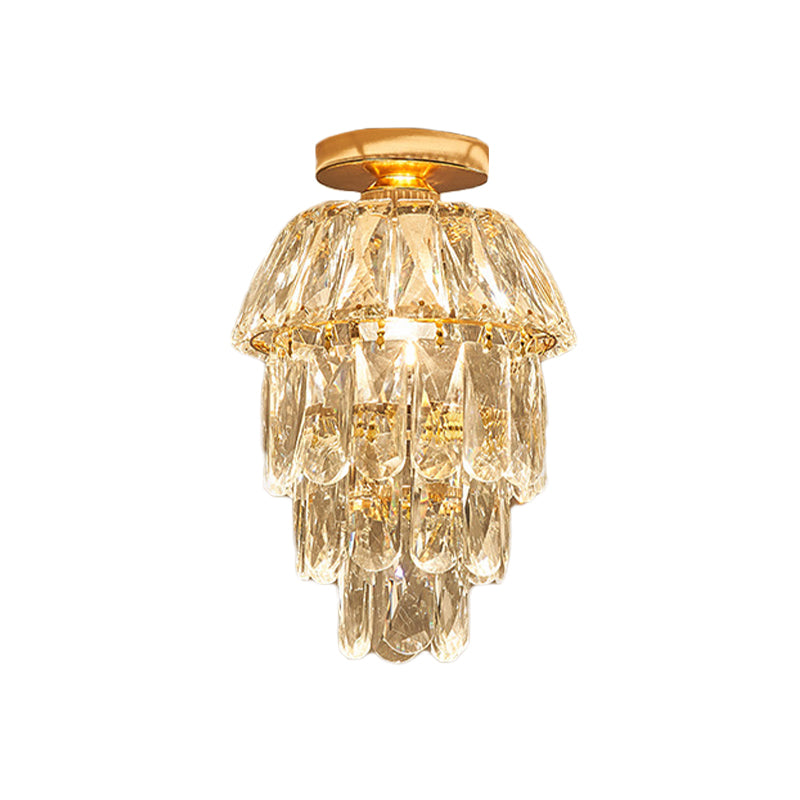Pinecone/Cylinder Foyer Ceiling Lamp Simple Crystal 1 Bulb Gold Semi Flush Mount Light Fixture Clearhalo 'Ceiling Lights' 'Close To Ceiling Lights' 'Close to ceiling' 'Semi-flushmount' Lighting' 965955