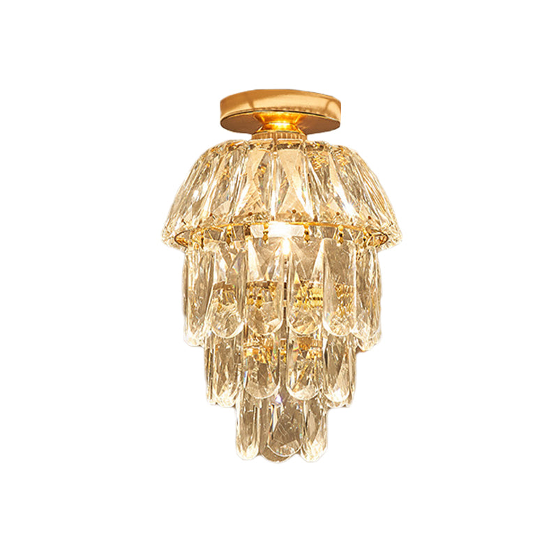 Pinecone/Cylinder Foyer Ceiling Lamp Simple Crystal 1 Bulb Gold Semi Flush Mount Light Fixture Clearhalo 'Ceiling Lights' 'Close To Ceiling Lights' 'Close to ceiling' 'Semi-flushmount' Lighting' 965955