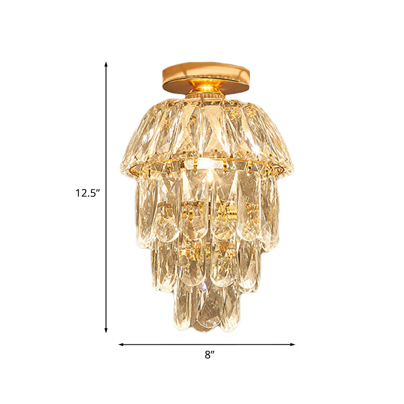 Pinecone/Cylinder Foyer Ceiling Lamp Simple Crystal 1 Bulb Gold Semi Flush Mount Light Fixture Clearhalo 'Ceiling Lights' 'Close To Ceiling Lights' 'Close to ceiling' 'Semi-flushmount' Lighting' 965956